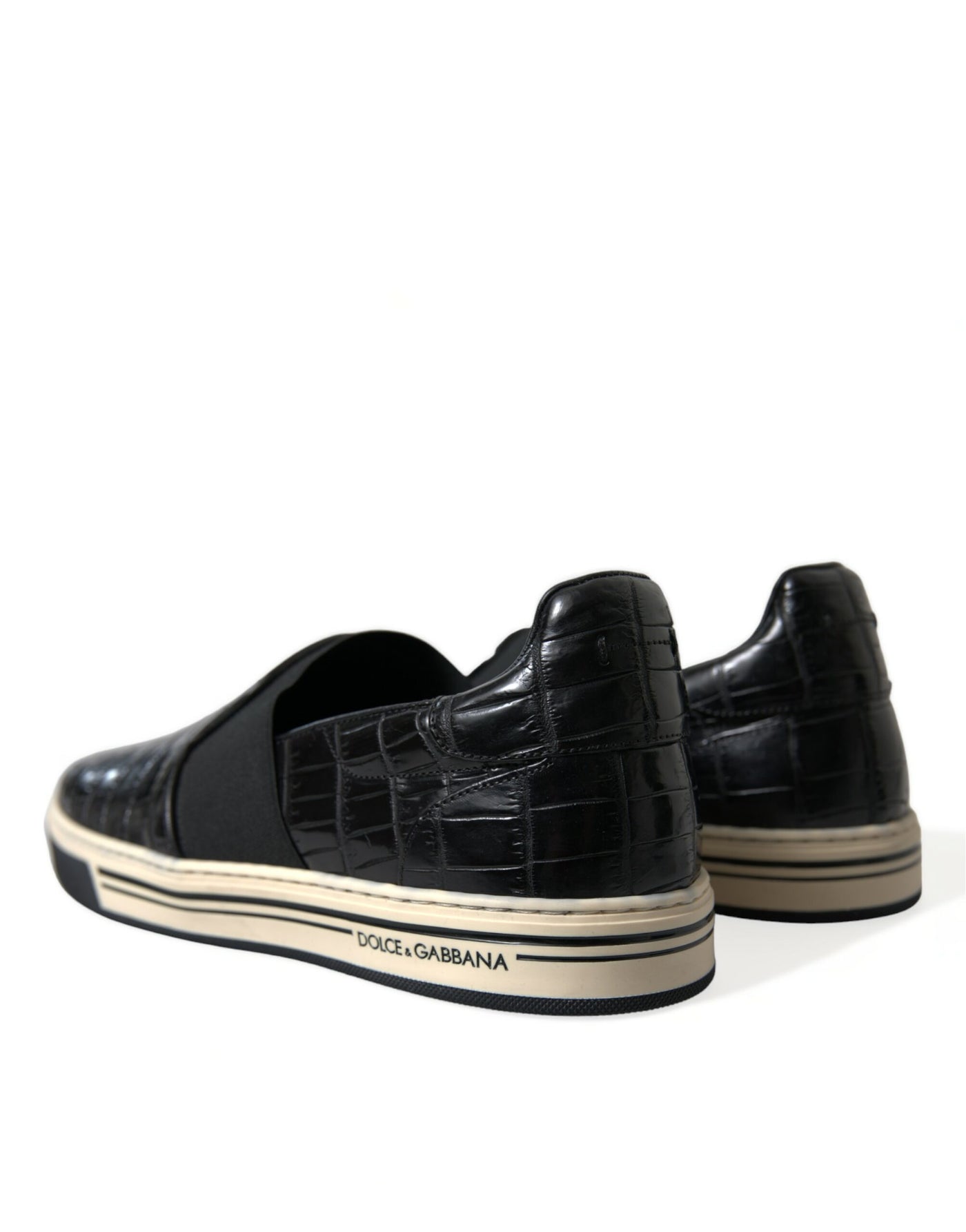 Dolce &amp; Gabbana Zwarte Croc Exotische Leren Sneakers Schoenen