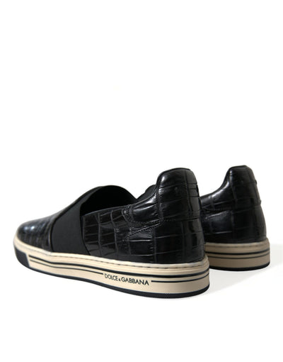 Dolce &amp; Gabbana Zwarte Croc Exotische Leren Sneakers Schoenen