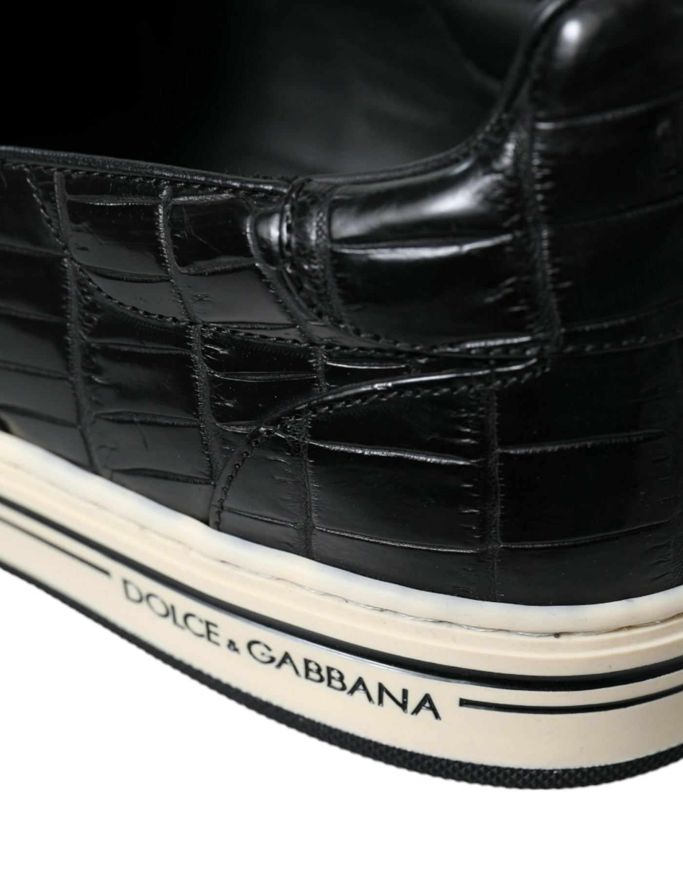 Dolce &amp; Gabbana Zwarte Croc Exotische Leren Sneakers Schoenen