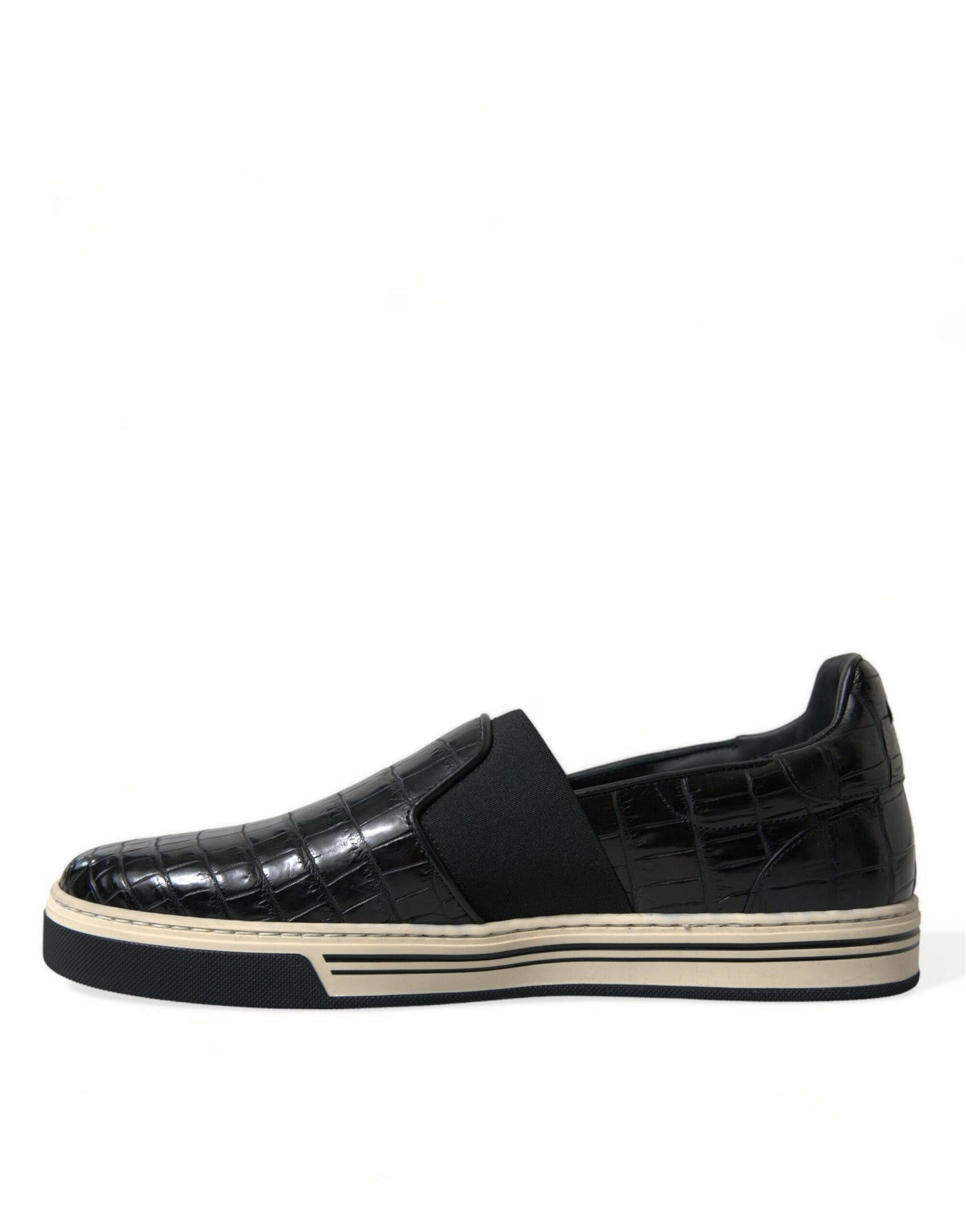 Dolce &amp; Gabbana Zwarte Croc Exotische Leren Sneakers Schoenen