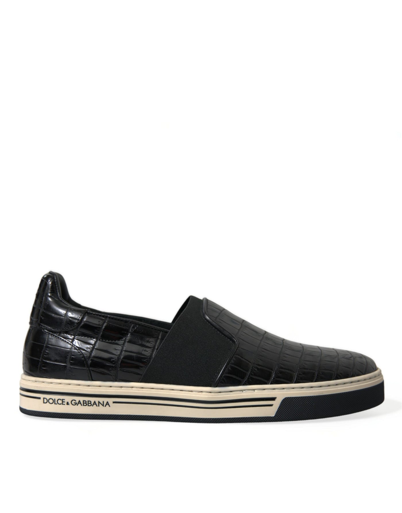 Dolce &amp; Gabbana Zwarte Croc Exotische Leren Sneakers Schoenen
