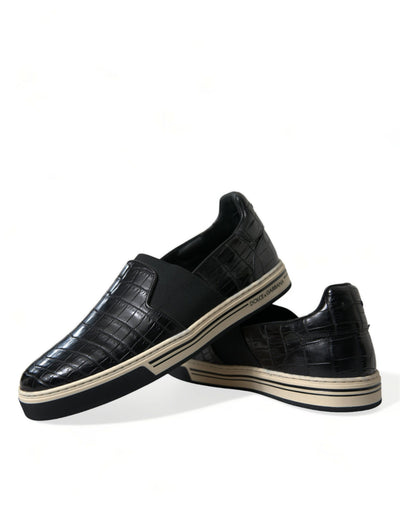 Dolce &amp; Gabbana Zwarte Croc Exotische Leren Sneakers Schoenen