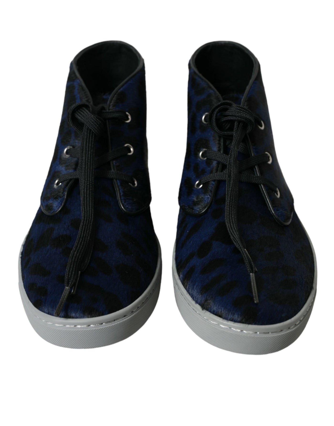 Dolce &amp; Gabbana Blauwe Kalfsleren Luipaard Mid Top Sneakers Schoenen