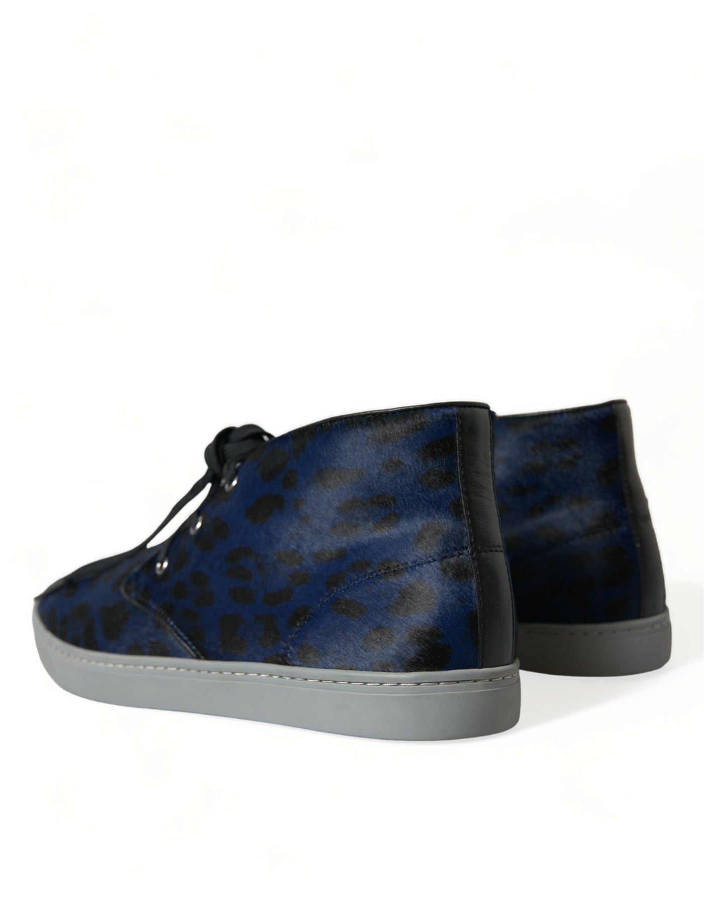 Dolce &amp; Gabbana Blauwe Kalfsleren Luipaard Mid Top Sneakers Schoenen