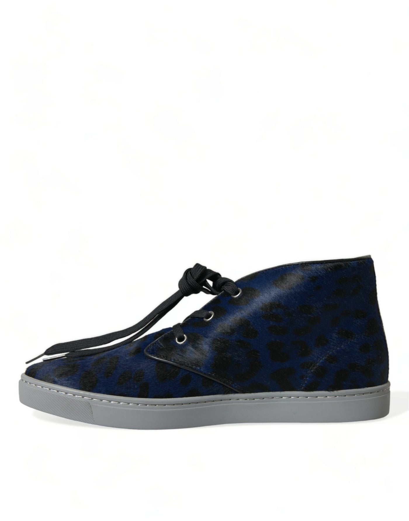 Dolce &amp; Gabbana Blauwe Kalfsleren Luipaard Mid Top Sneakers Schoenen