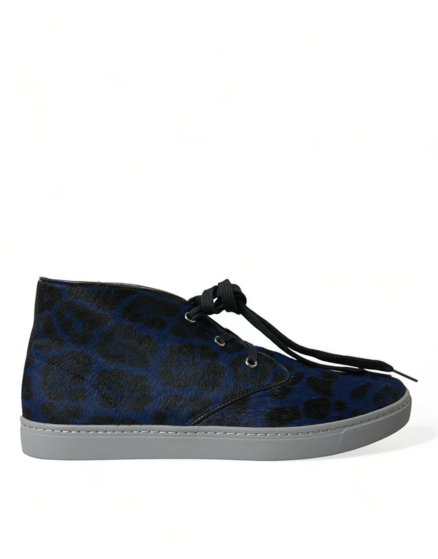 Dolce &amp; Gabbana Blauwe Kalfsleren Luipaard Mid Top Sneakers Schoenen