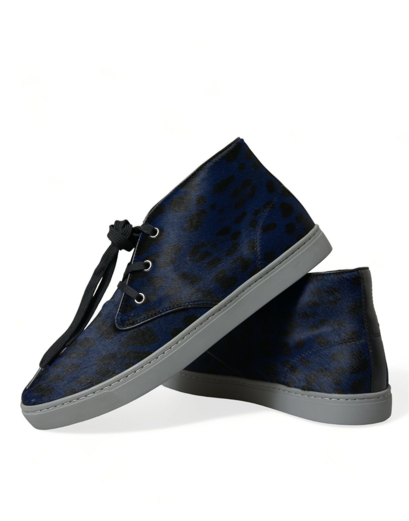Dolce &amp; Gabbana Blauwe Kalfsleren Luipaard Mid Top Sneakers Schoenen