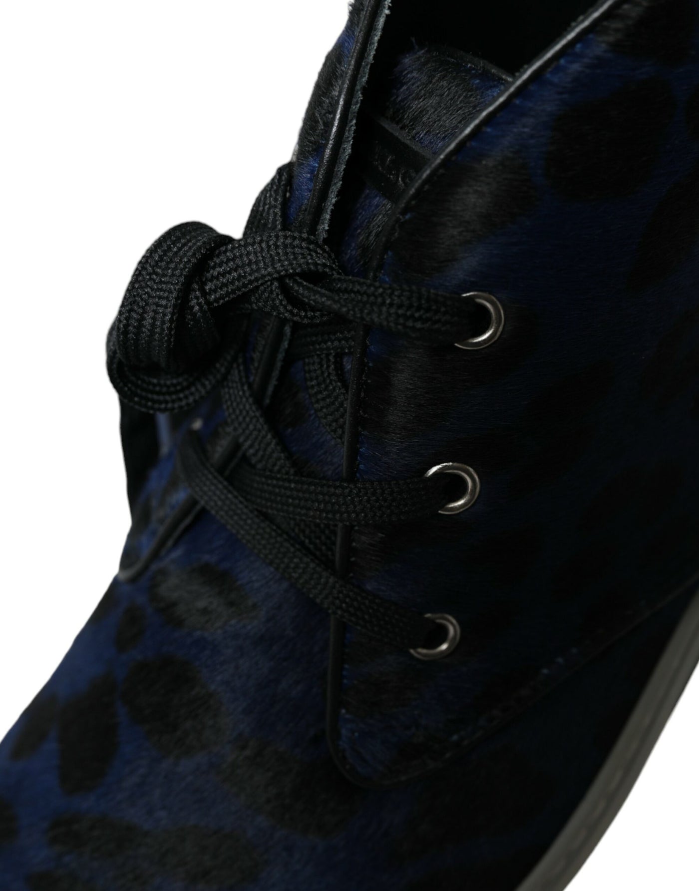 Dolce &amp; Gabbana Blauwe Kalfsleren Luipaard Mid Top Sneakers Schoenen