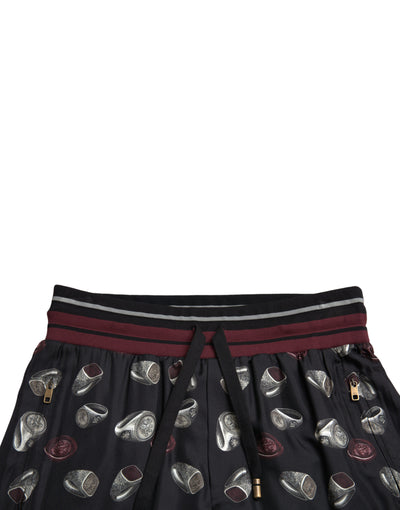 Dolce & Gabbana Black Ring Silk Jogging Trousers Pants
