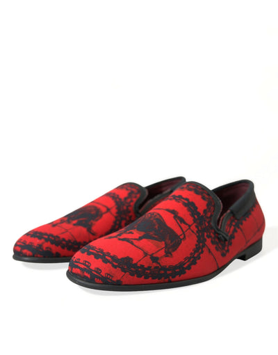 Dolce &amp; Gabbana Rode Zwarte Torero Loafers Pantoffels Herenschoenen