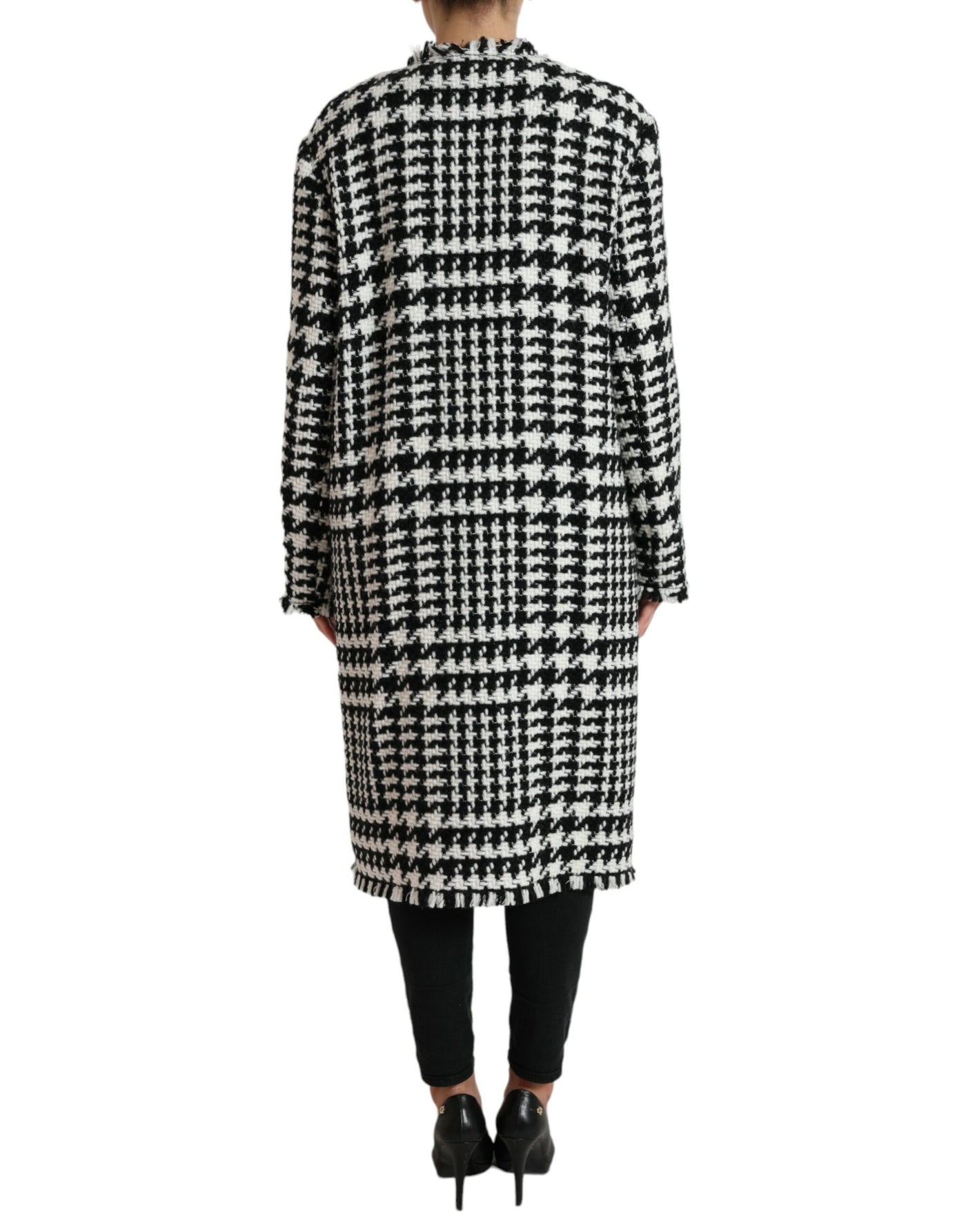 Dolce & Gabbana Black White Houndstooth Trench Coat Jacket