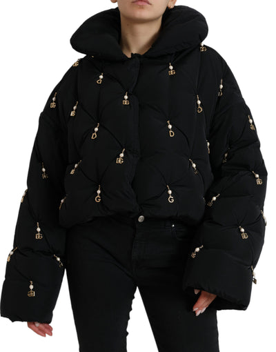 Dolce &amp; Gabbana Zwart Versierd Gewatteerd Shell Bomberjack