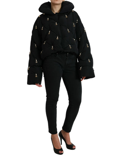 Dolce &amp; Gabbana Zwart Versierd Gewatteerd Shell Bomberjack