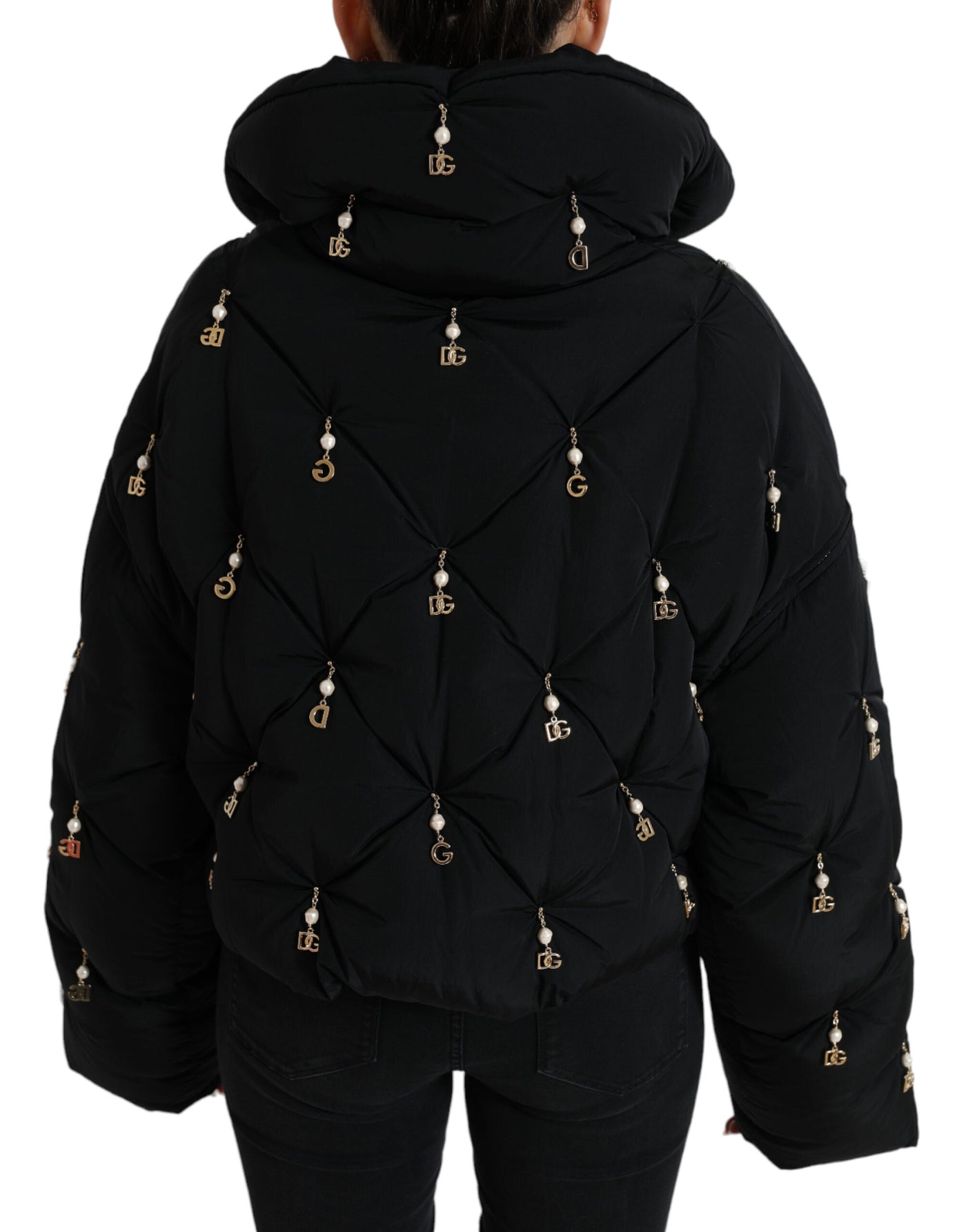 Dolce &amp; Gabbana Zwart Versierd Gewatteerd Shell Bomberjack
