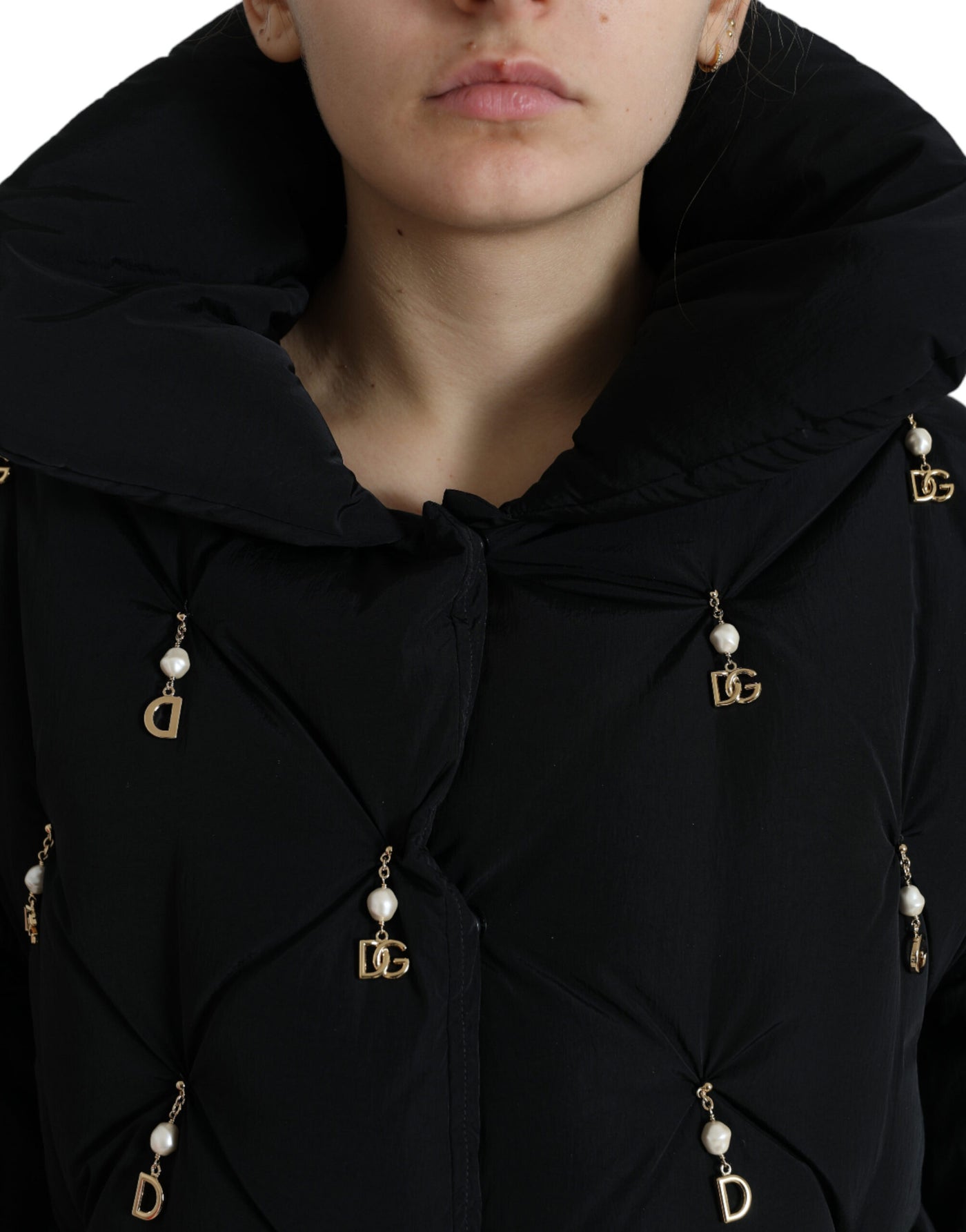 Dolce &amp; Gabbana Zwart Versierd Gewatteerd Shell Bomberjack