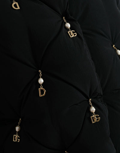 Dolce &amp; Gabbana Zwart Versierd Gewatteerd Shell Bomberjack