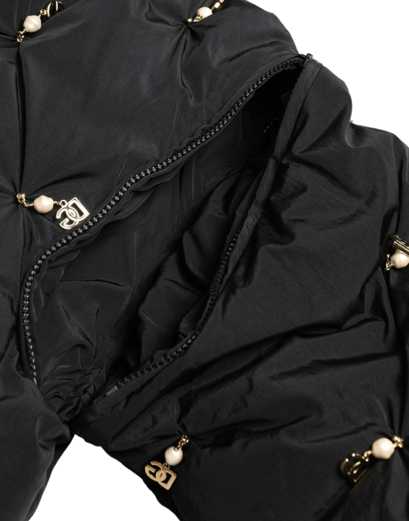Dolce &amp; Gabbana Zwart Versierd Gewatteerd Shell Bomberjack