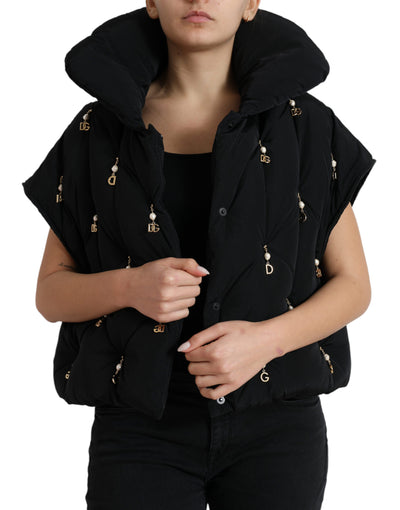 Dolce &amp; Gabbana Zwart Versierd Gewatteerd Shell Bomberjack
