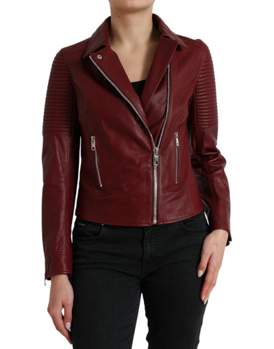 Dolce &amp; Gabbana Bordeaux leren bikerjas lamsleren jas