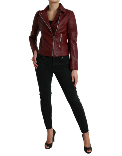 Dolce &amp; Gabbana Bordeaux leren bikerjas lamsleren jas