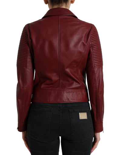 Dolce &amp; Gabbana Bordeaux leren bikerjas lamsleren jas