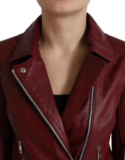 Dolce &amp; Gabbana Bordeaux leren bikerjas lamsleren jas