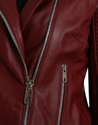 Dolce &amp; Gabbana Bordeaux leren bikerjas lamsleren jas