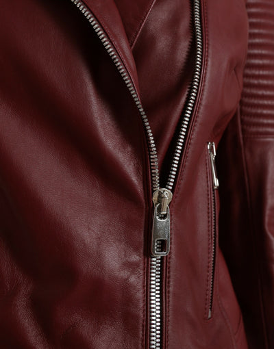 Dolce &amp; Gabbana Bordeaux leren bikerjas lamsleren jas