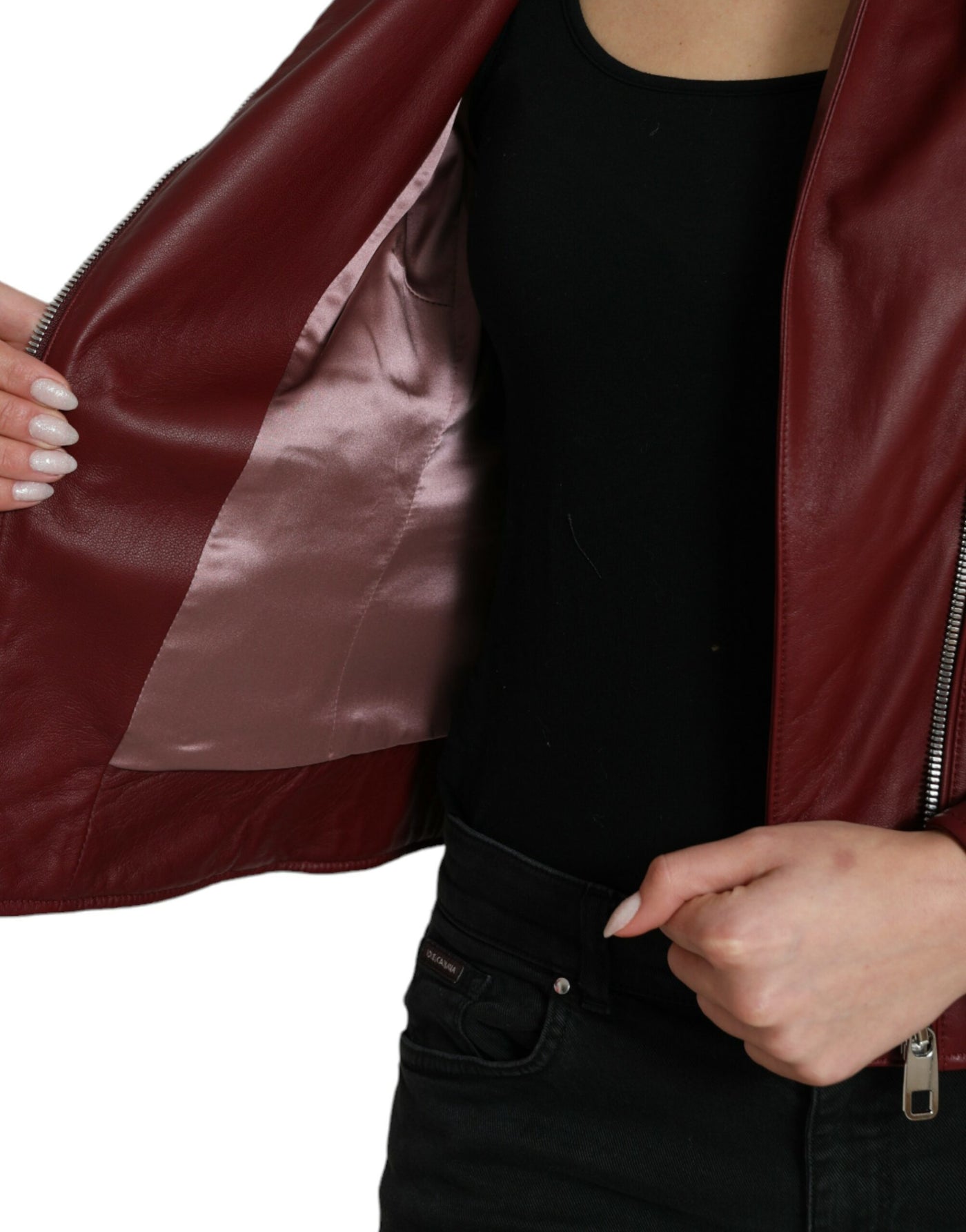 Dolce &amp; Gabbana Bordeaux leren bikerjas lamsleren jas