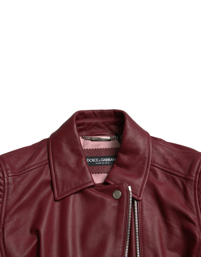 Dolce &amp; Gabbana Bordeaux leren bikerjas lamsleren jas