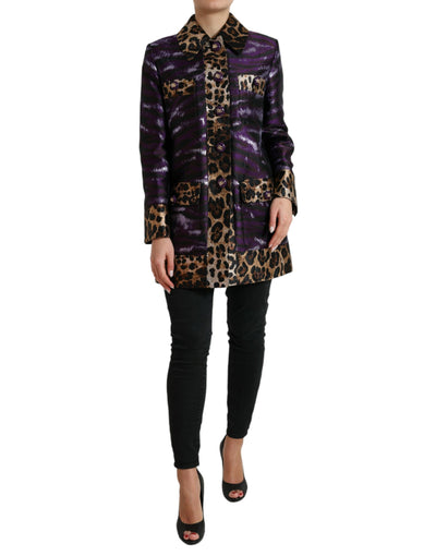 Dolce &amp; Gabbana paars lamé jacquard jas met tijgerprint