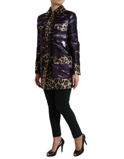 Dolce &amp; Gabbana paars lamé jacquard jas met tijgerprint