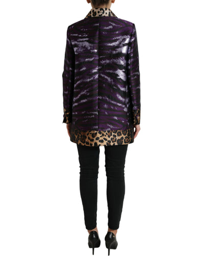 Dolce &amp; Gabbana paars lamé jacquard jas met tijgerprint
