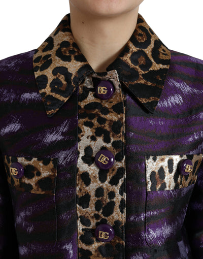Dolce &amp; Gabbana paars lamé jacquard jas met tijgerprint