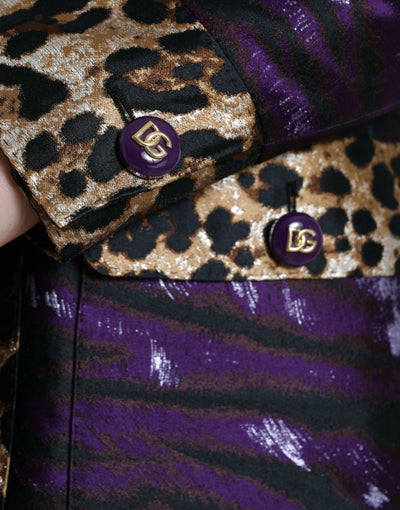 Dolce &amp; Gabbana paars lamé jacquard jas met tijgerprint