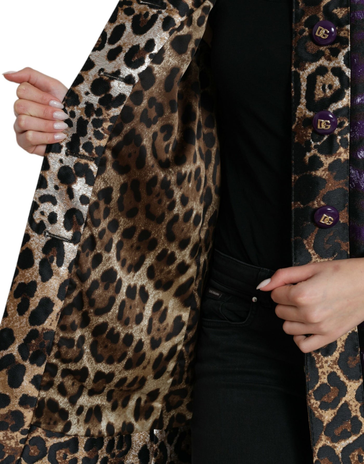 Dolce &amp; Gabbana paars lamé jacquard jas met tijgerprint