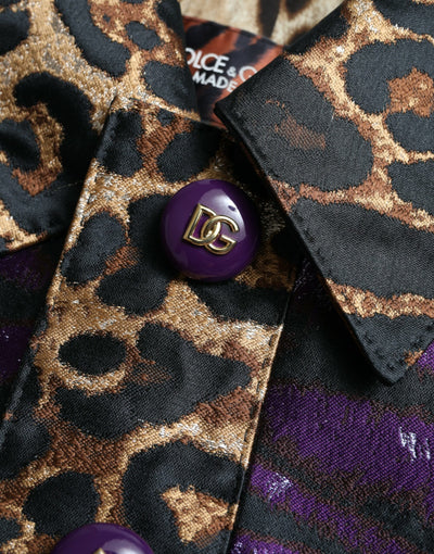 Dolce &amp; Gabbana paars lamé jacquard jas met tijgerprint