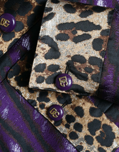 Dolce &amp; Gabbana paars lamé jacquard jas met tijgerprint