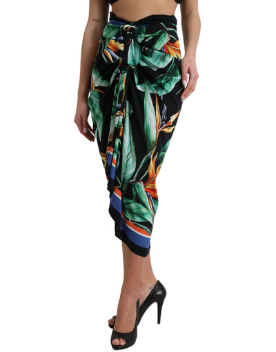 Jupe portefeuille mi-longue taille haute noire Strelitzia de Dolce &amp; Gabbana