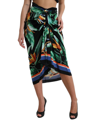 Jupe portefeuille mi-longue taille haute noire Strelitzia de Dolce &amp; Gabbana