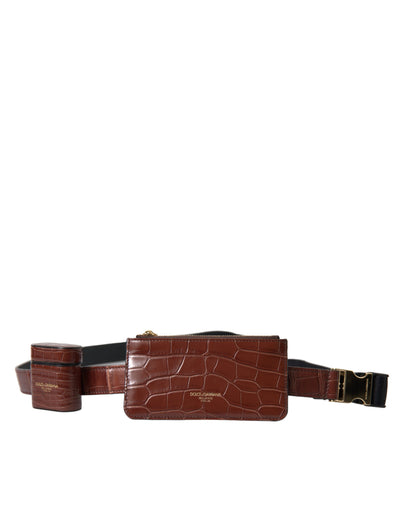 Dolce &amp; Gabbana Bruin Alligatorleren Airpods Hoesje Munten Portemonnee