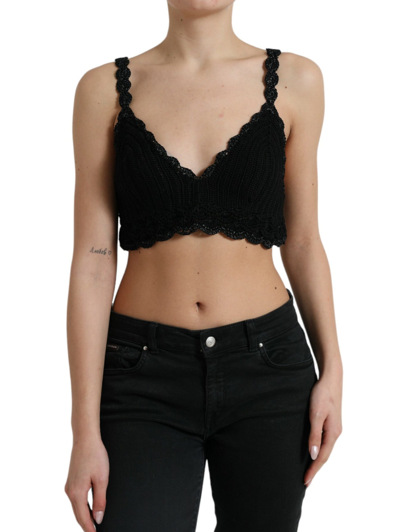 Dolce &amp; Gabbana Zwarte Katoenen Bustier Cropped Gehaakte Tanktop