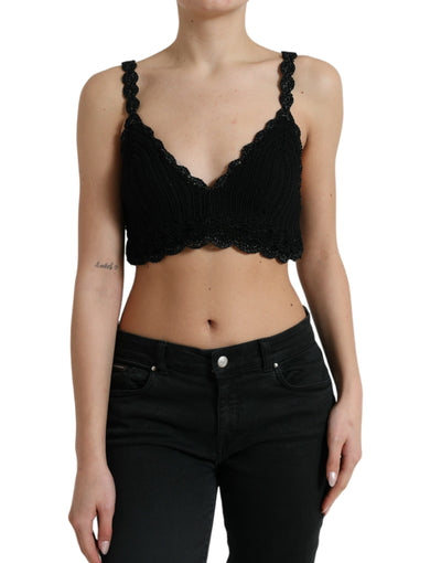 Dolce &amp; Gabbana Zwarte Katoenen Bustier Cropped Gehaakte Tanktop