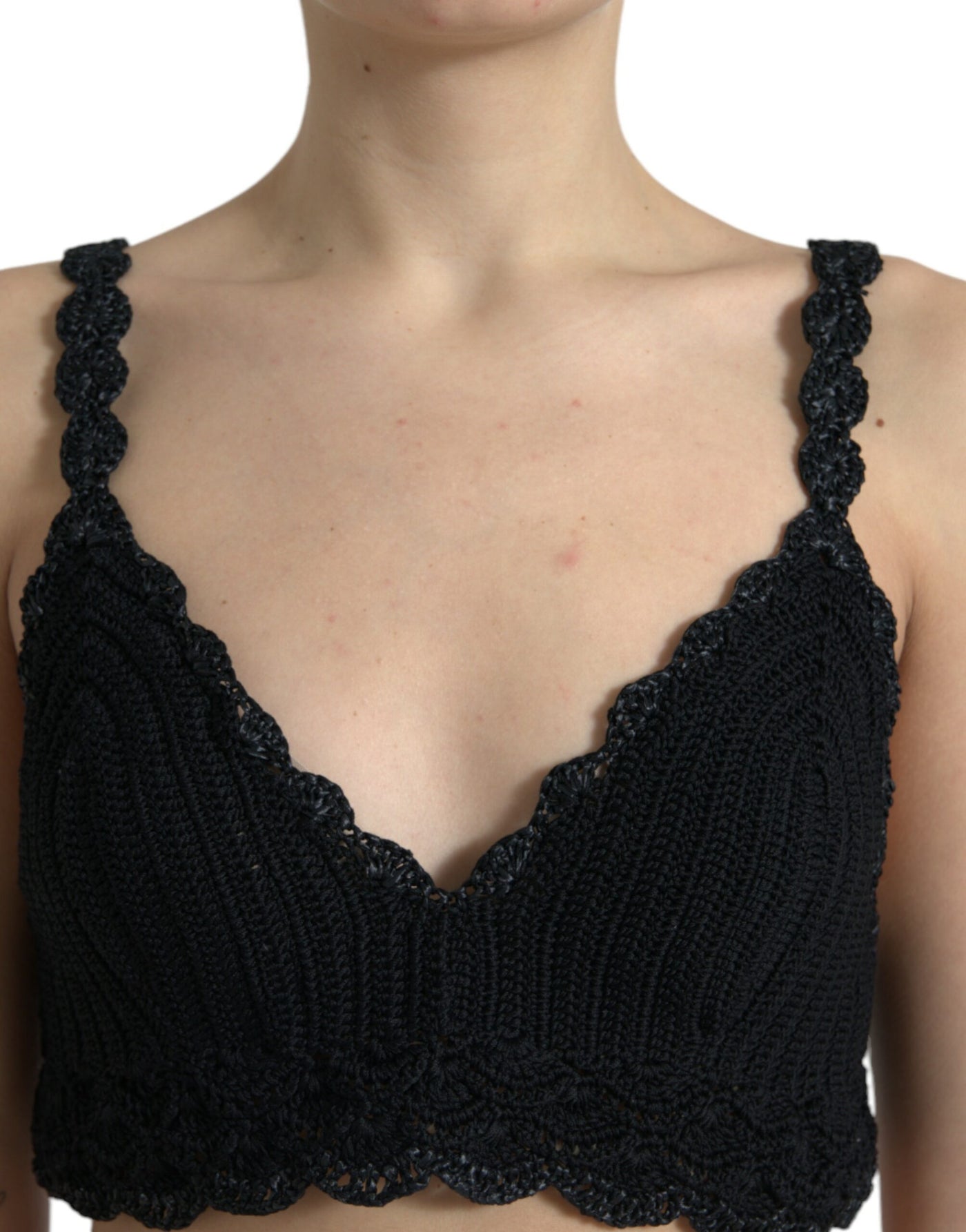 Dolce &amp; Gabbana Zwarte Katoenen Bustier Cropped Gehaakte Tanktop
