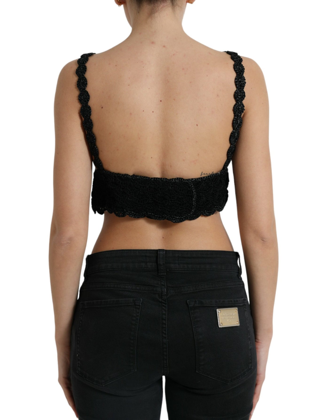 Dolce &amp; Gabbana Zwarte Katoenen Bustier Cropped Gehaakte Tanktop