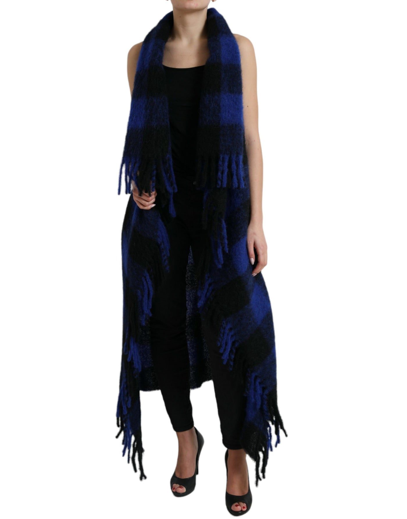 Dolce &amp; Gabbana Pull-manteau poncho à carreaux de buffle noir et bleu