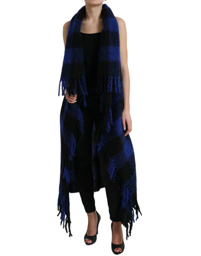 Dolce &amp; Gabbana Pull-manteau poncho à carreaux de buffle noir et bleu