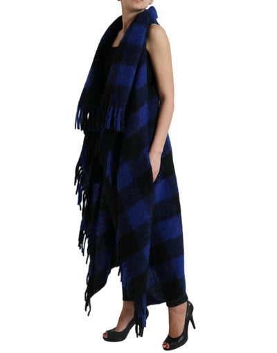Dolce &amp; Gabbana Pull-manteau poncho à carreaux de buffle noir et bleu