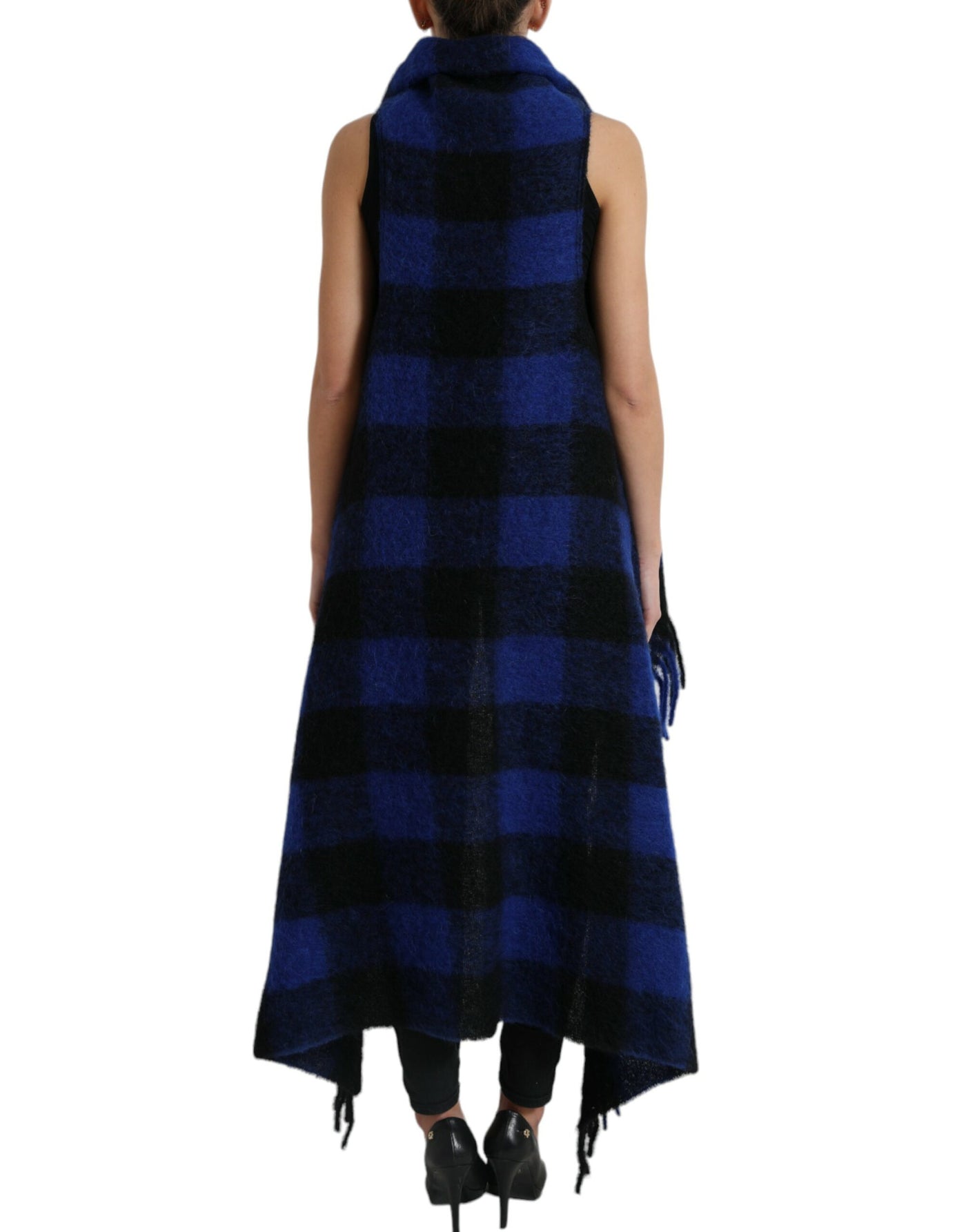 Dolce &amp; Gabbana Pull-manteau poncho à carreaux de buffle noir et bleu
