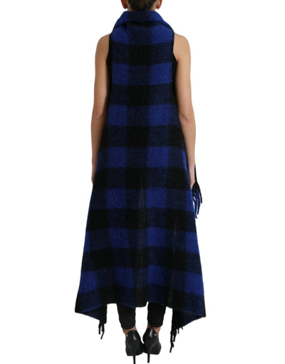 Dolce &amp; Gabbana Pull-manteau poncho à carreaux de buffle noir et bleu